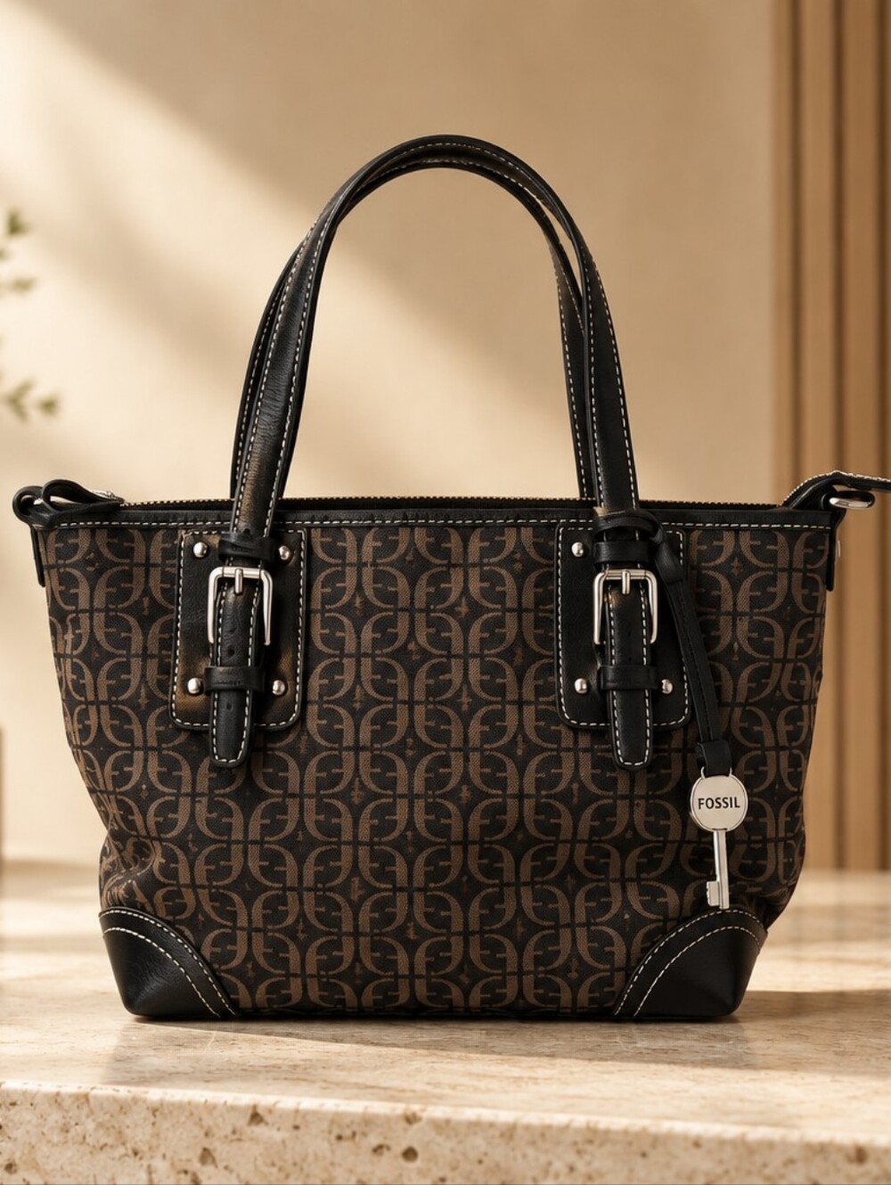 Fossil Brown Signature Monogram Tote EUC